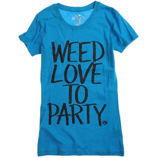 Camiseta con estampado de purpurina Ecko Unltd Weed Attitude para mujer azul extra pequeña
