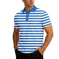 thumbnail image 2 of EliteGoogv Men Polo Shirt Short Sleeve Knit Stripe Breathable Casual Summer Top For Men Business Leisure Tee Blue L, 2 of 9