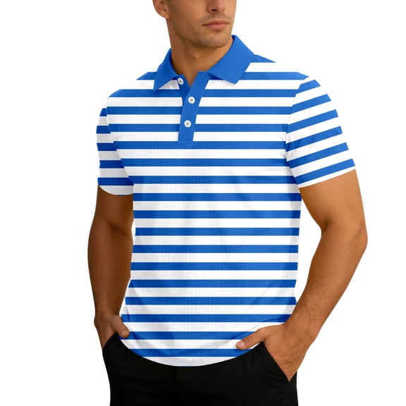 Mens Polos Short Sleeve Knit Stripe Shirt Casual Summer Top Fit Tee Business Leisure Clothes