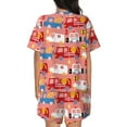 thumbnail image 6 of Uemuo Cartoon with Traffic Elements Pattern Women's Short-Sleeved Pajama, Button-Front Loungewear, 2-Piece Summer Sleepwear, Elastic Drawstring Shorts-X-Large, 6 of 7