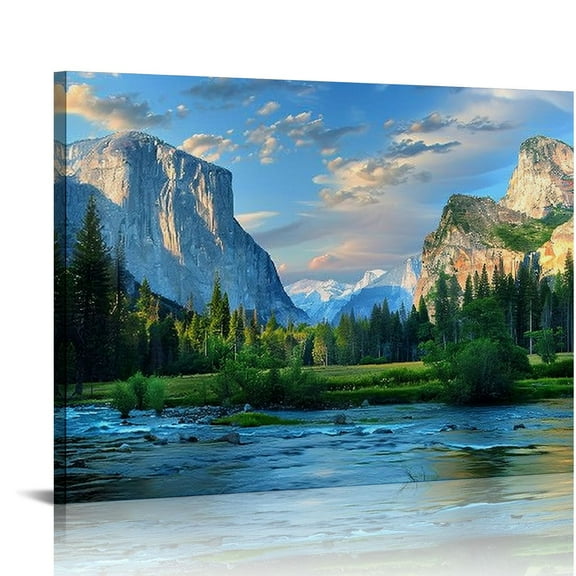 Acheng Yosemite Canvas Wall Art American National Park Landscape Framed Print Artwork Nature Mountain and Lake Pictures Poster for Bedroom Decor Ready to Hang 20x16in