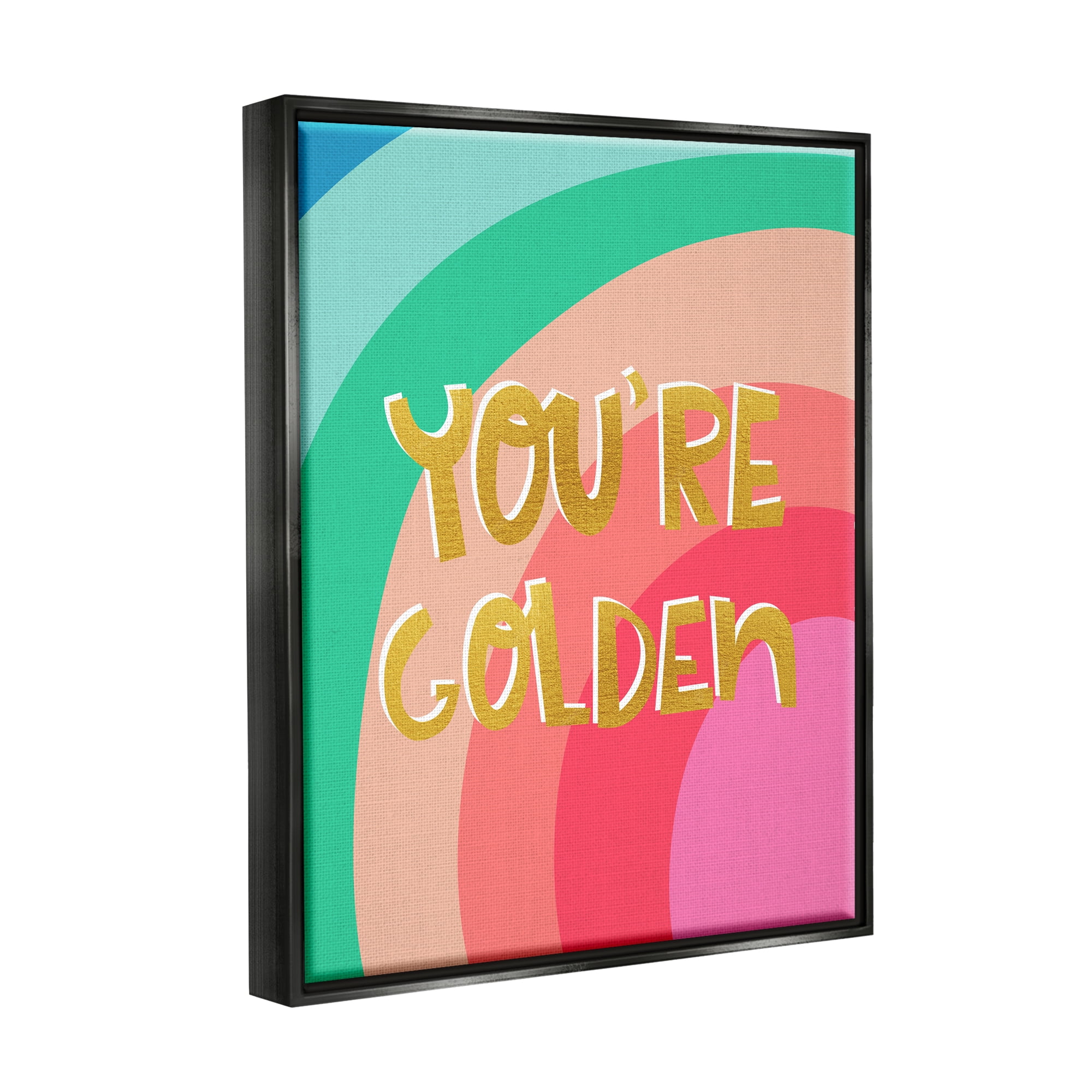 Stupell Industries You're Golden Patterned Inspirational Painting Black Floater Framed Art Print Wall Art, 17 x 21
