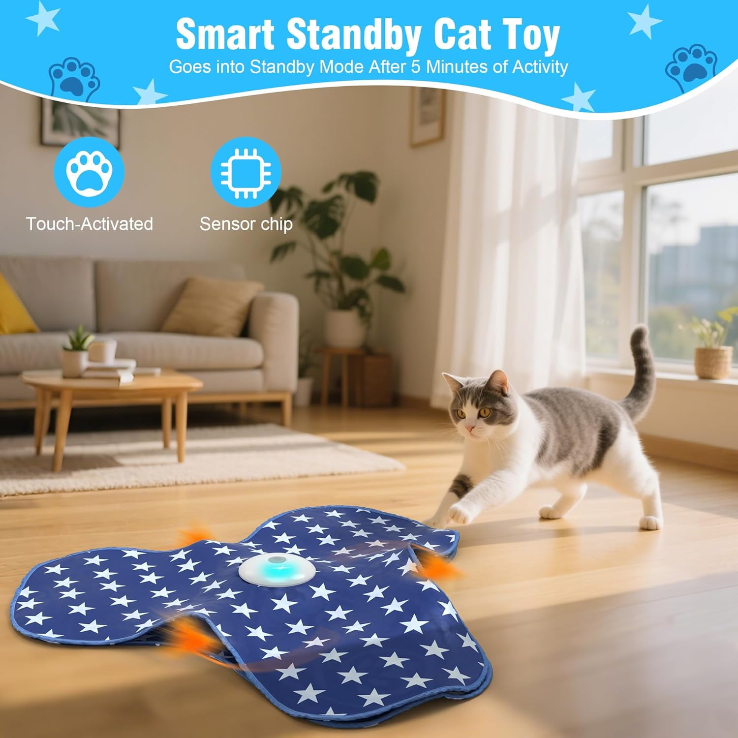 Rechargeable Electric Cat Toy, Touch-Activated Kitten Toy, Hidden Feather, Realistic Mouse Squeaking Sound