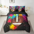 thumbnail image 2 of Feelyou Est Rugby Sleep Bedding Comforter Set 7 Pieces for Kids, Watercolor Splatter Full Bedding Set, Cartoon Sports Theme Reversible Fitted Sheet Flat Sheet, Super Cozy Room Decor, 2 of 8