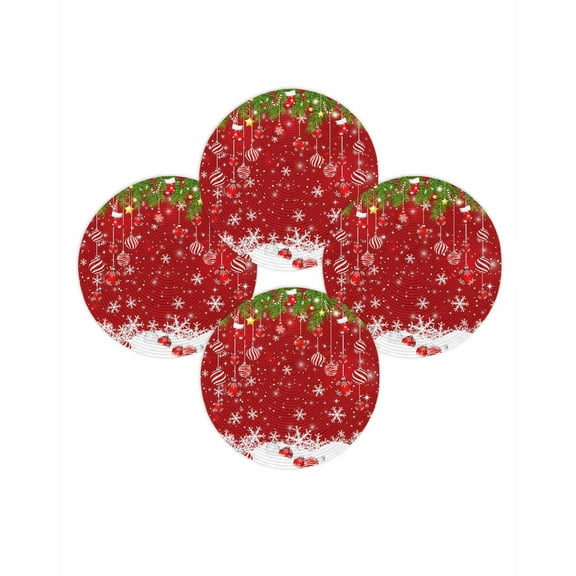 Christmas Round Placemats Set of 4 Red Christmas Balls Place Mats Washable Woven Placemat Holly Berry Socks Snowflake Circle Braided Table Mat for Kitchen Dining Table Party Home Decor 15 Inch