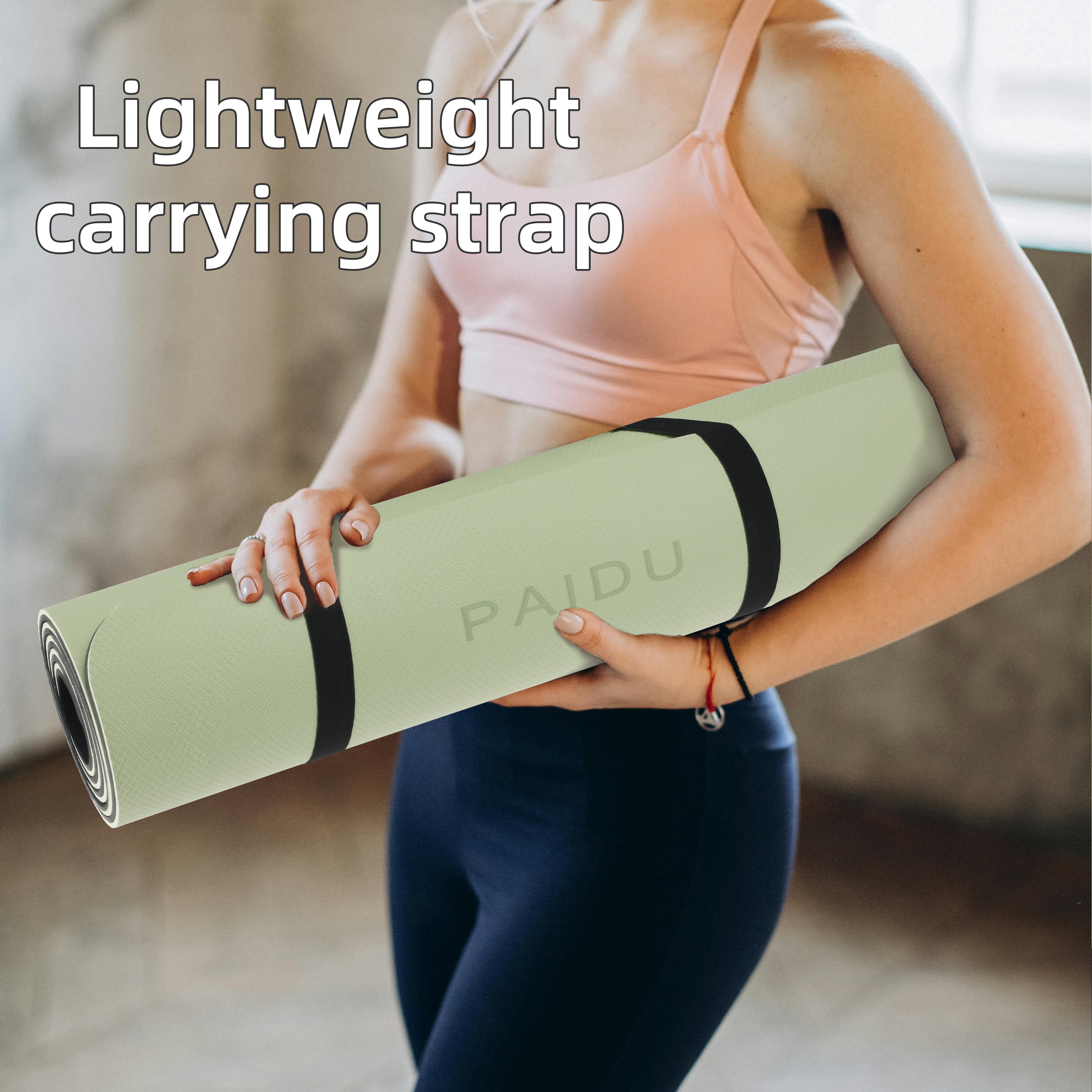SAHAI 0.4inch Non-Slip Thick Yoga Mat with Strap –Travel & Home Gym Exercise Mat | 72x24 inch(Green+Black)