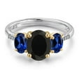 thumbnail image 3 of Gem Stone King 925 Silver and 10K Yellow Gold Black Onyx and Blue Created Sapphire and Lab Grown Diamond Engagement Ring for Women | 3.26 Cttw | Oval 9X7MM | December Birthstone | Size 6, 3 of 6