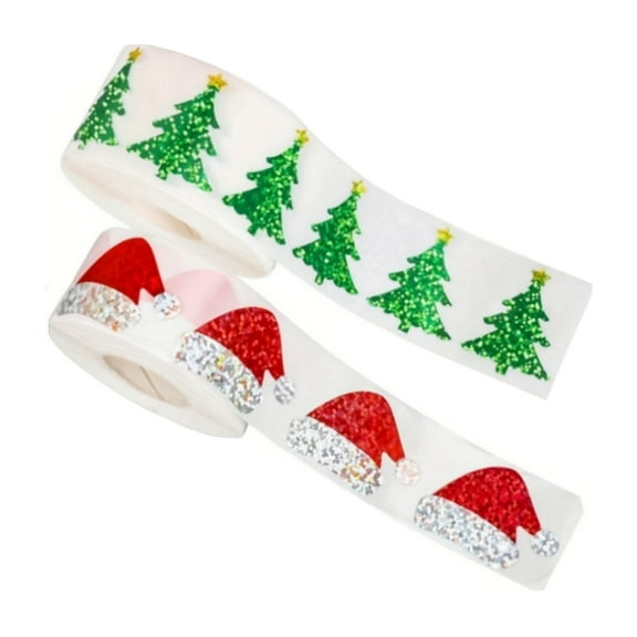KGJQ Festive Stickers 2 Rolls of Glitter Santa Hat Stickers 1000 Waterproof Self-adhesive Decals for Christmas Holiday Decorations Party Decor Journals