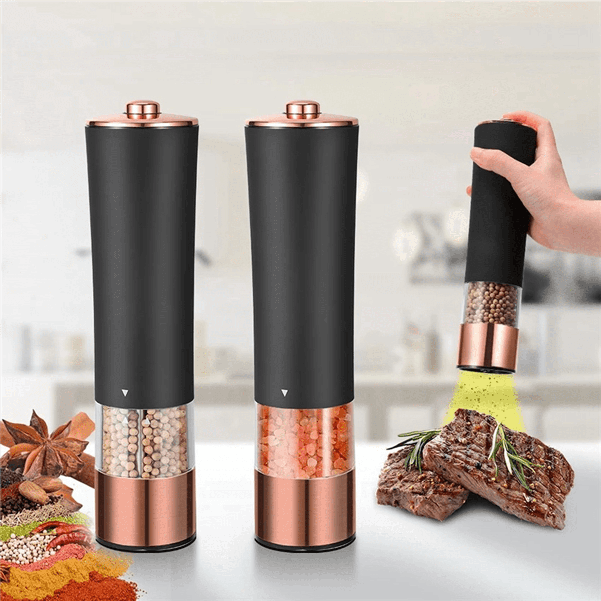 4Pcs Automatic Salt Pepper Grinder Electric Spice Mill Battery Powered Adjustable Coarseness Pepper Mill Kitchen -White