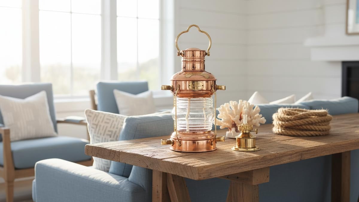 Thor Instruments Brass & Copper Anchor Oil Lamp Leeds Burton Nautical Maritime 14" Ship Lantern