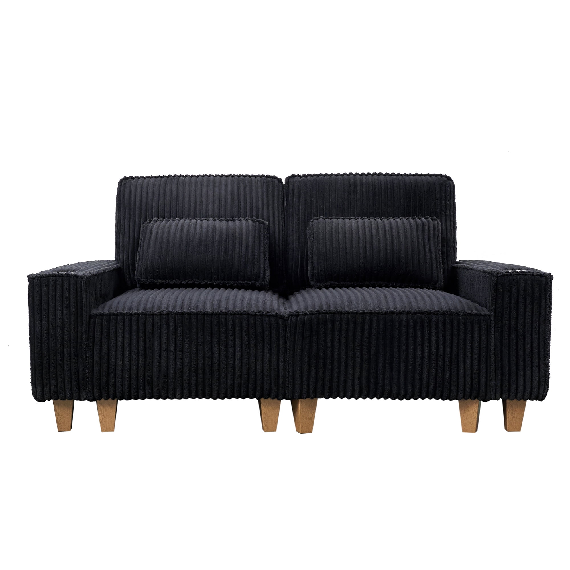 Aukfa 3 Piece Sofa Set - 71" Deep Seat Couch Loveseat Couch w/ Cup Holders&Pillows, Solid Wood Legs, Black