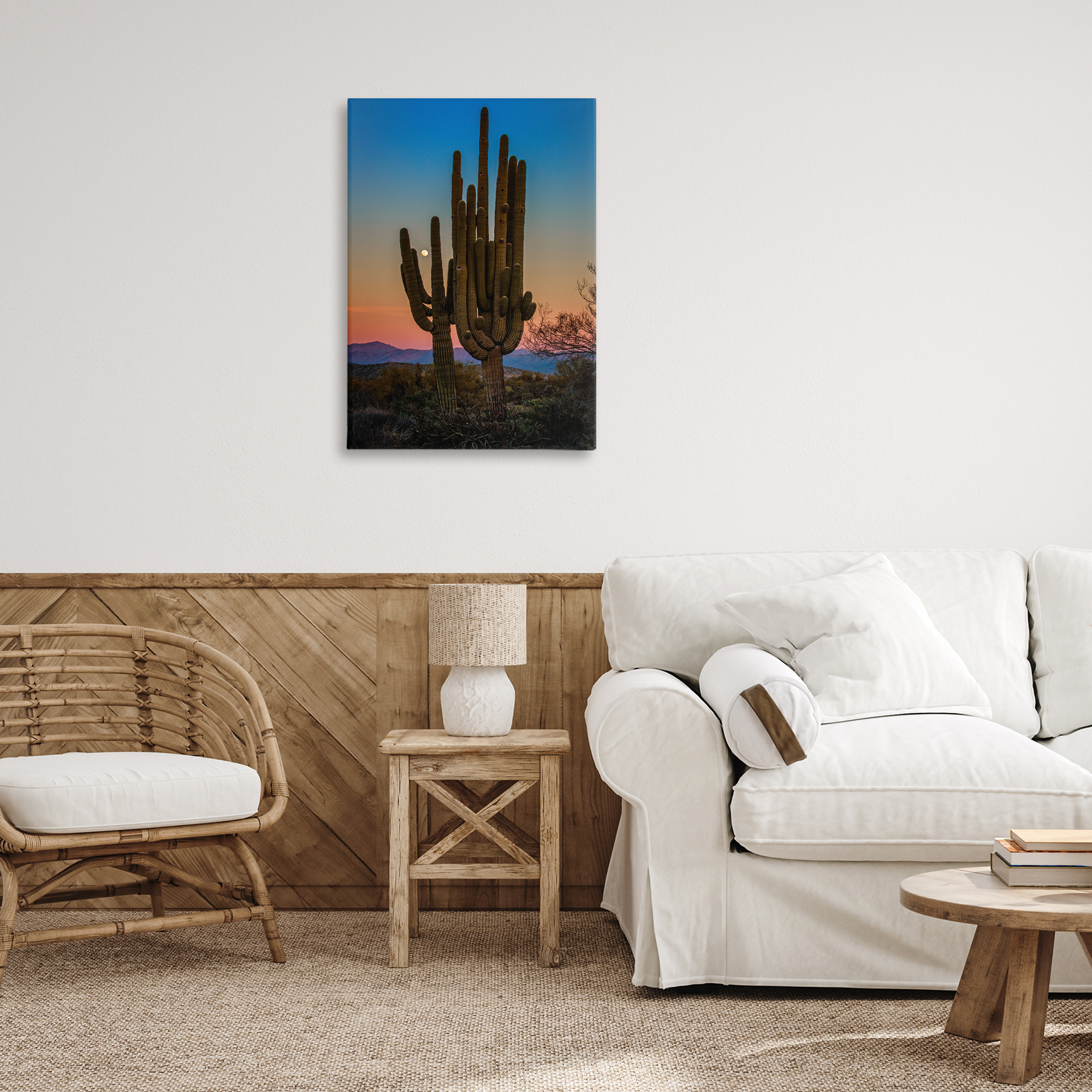 Stupell Industries Silhouetted Cacti with Moon Landscape & Nature Photography Wrapped Canvas Art Print Wall Art, 20 x 30