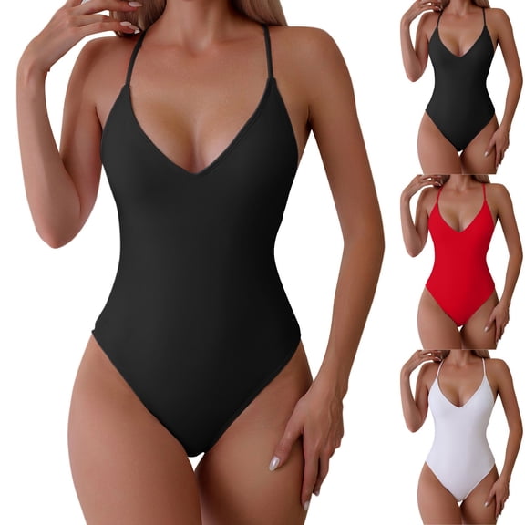 Women's One Piece Swimsuit Casual Fashion Backless Adjustable Strap Sexy Monokini Bikini Beach Swimwear for Summer Vacation Hot Spring Party,Black,L