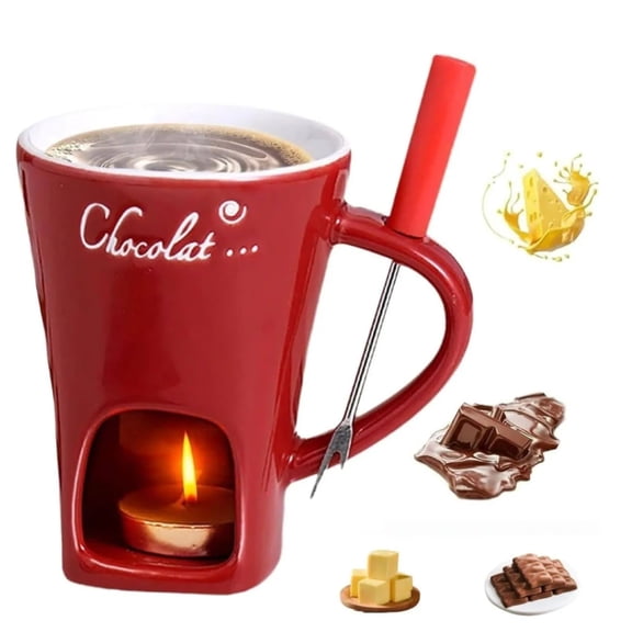 TISHITA Fondue Mug Chocolate Melting Cup Coffee Cup Butter Melt Pot 130ml Candy Hot Pot for Dessert Home Anniversary Birthday Cooking red