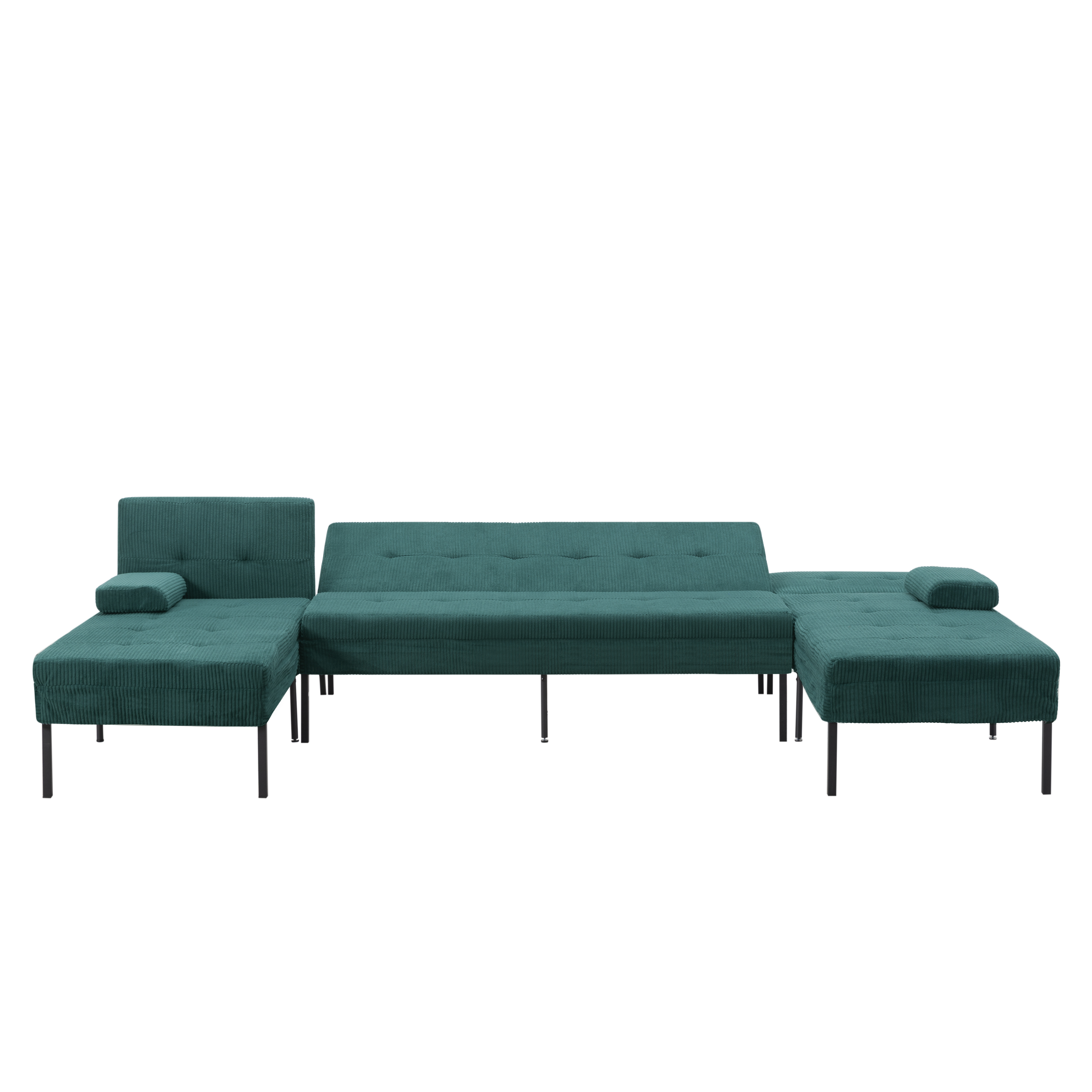 Gewnee 117.13”U-Shaped Sectional Sofa,Corduroy Couch,4 Seat Lounge Sleeper Sofa with Double Chaises for Living Room.Green