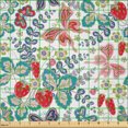 thumbnail image 2 of Ambesonne Floral Fabric by the Yard Microfiber, Strawberries Butterflies Art, 1 Yard, Dark Coral Sea Blue and White, 2 of 2