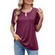 thumbnail image 1 of Camiseta informal de mujer de color liso con cuello redondo y abertura en la espalda - Top holgado de manga corta con encaje - Suave, elástica, ideal para primavera/verano/otoño, 1 of 7
