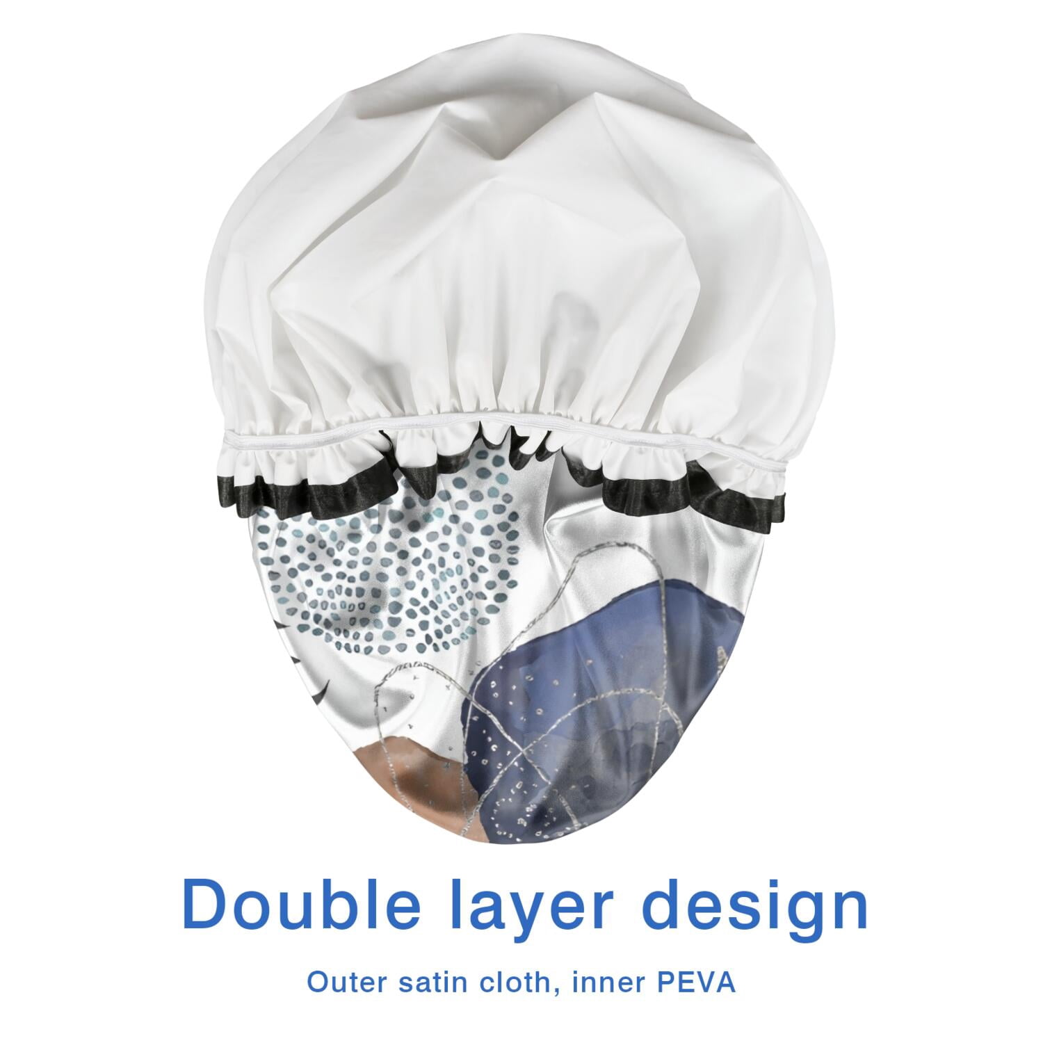 Shower Caps,Blue Boho Abstract and Plant Pattern Waterproof Shower Cap for Women 4 Pieces,Double Reusable Hair Cover for Shower PEVA Elastic Stretch Hem