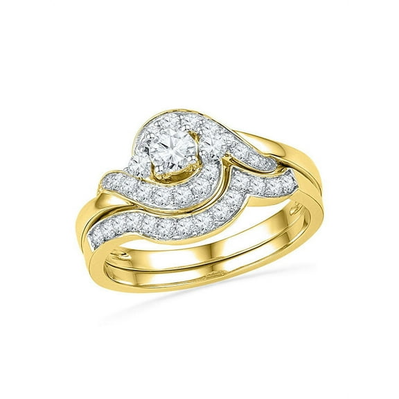 14kt Yellow Gold Womens Round Diamond Swirl Bridal Wedding Engagement Ring Band Set 3/4 Cttw