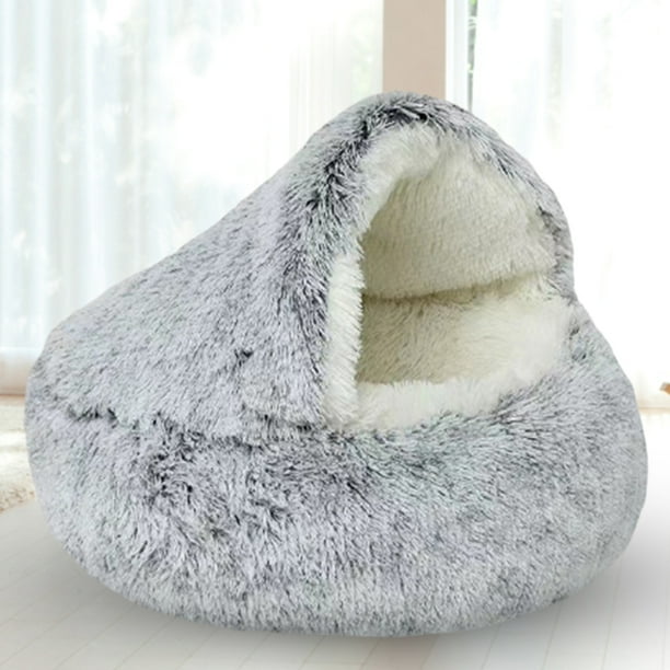 Cama de felpa para mascotas, cojín redondo para gatos, cesta para casa de gatos, saco de dormir (gris 40*40cm)