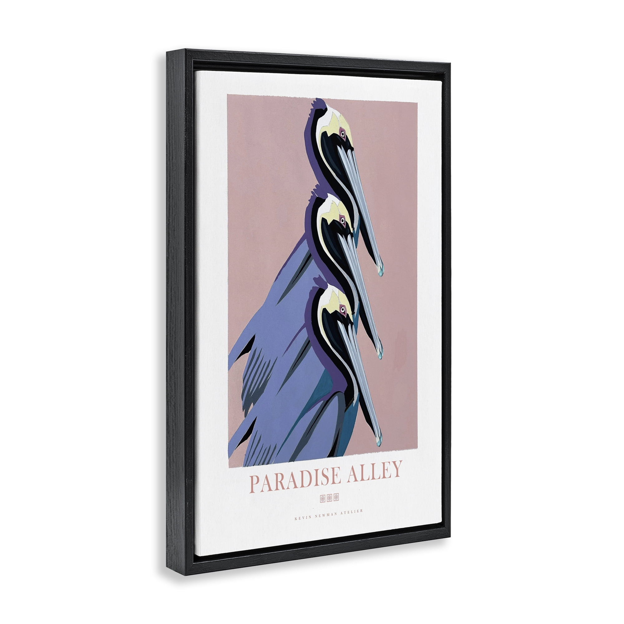 Stupell Industries Paradise Alley Pelican Trio Black Framed Floater Canvas Wall Art, design by Jadei Graphics