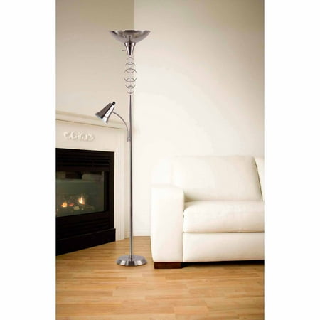 - Legacy Home Collection Torchiere with Adjustable Goosneck Reading Light, Brushed Nickel