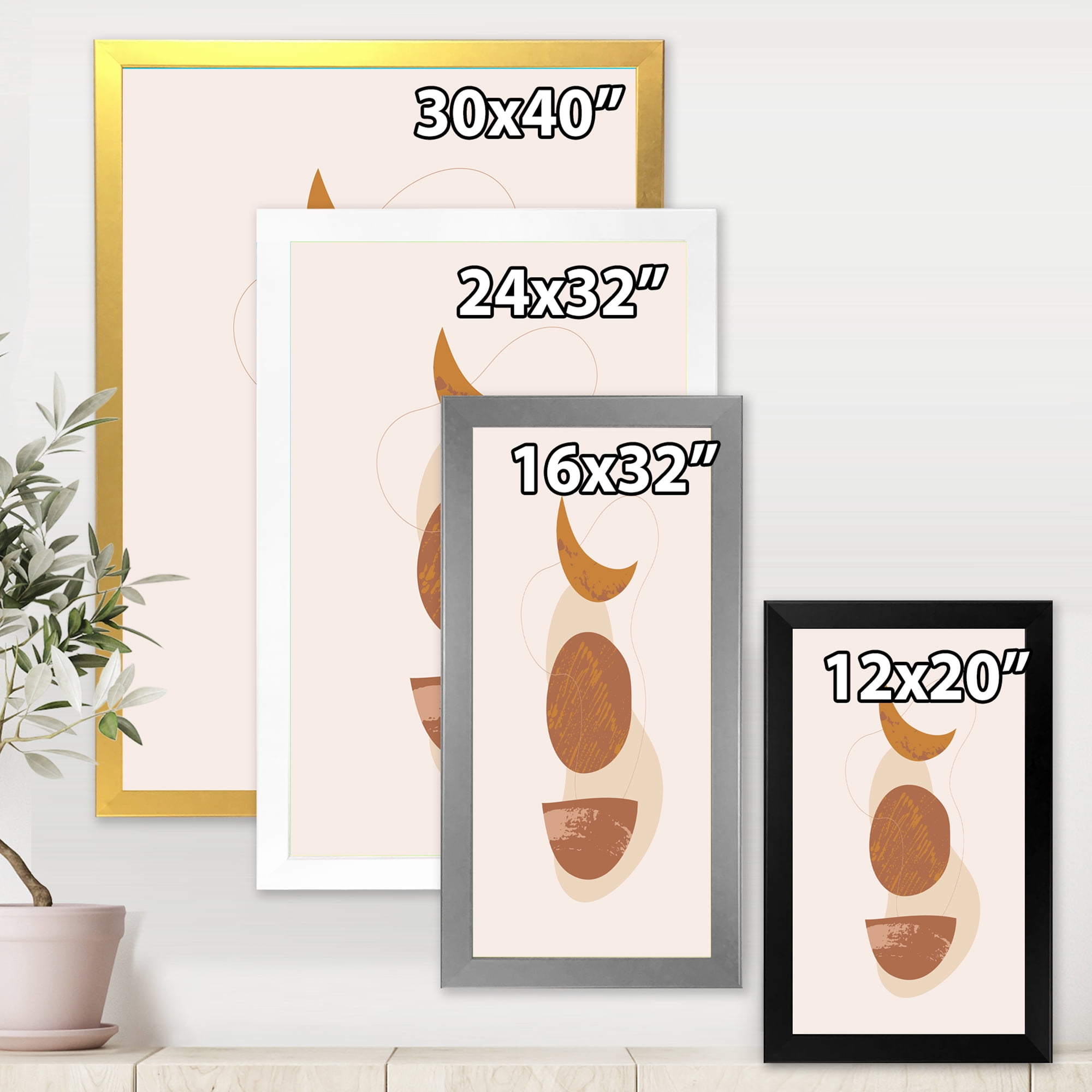 Designart 'Sun and Moon Shapes In Retro Terracotta Tones IV' Modern Framed Art Print