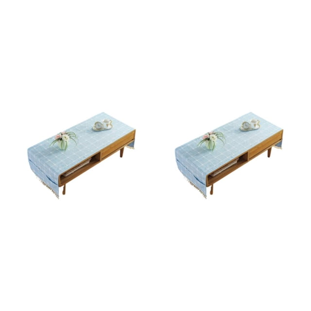 Bewildely Mantel de lino de algodón Manteles individuales resistentes a las manchas Estera de estilo nórdico Almohadilla de flecos de 60*160 cm, bordado/azul claro 2piezas