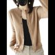 thumbnail image 3 of Suéter de Larga con Cuello Redondo de Color Liso para Mujer, Chaqueta de Punto Combinable para y Otoño Camello Dorado L, 3 of 8