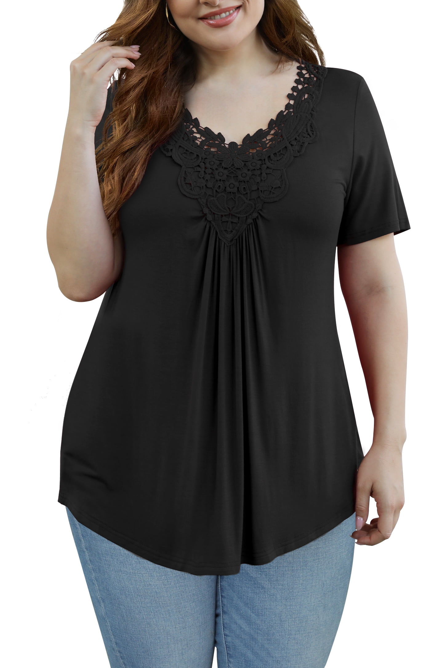 Othyroce Women's Plus Size Tops Short Sleeve Shirts Lace Crochet Tunic ...