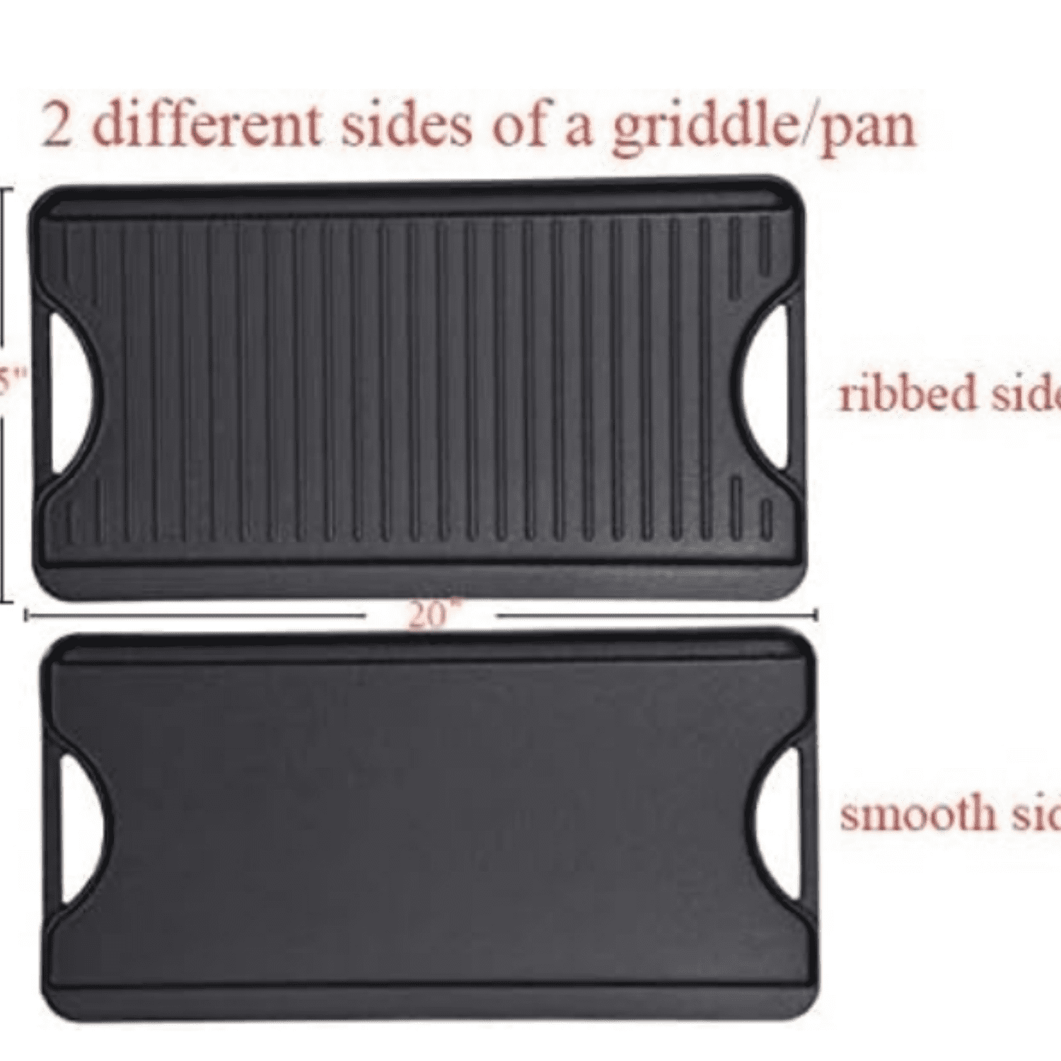 Cast Iron Reversible Griddle with Handles, 20 Inch x 10.5 Inch Big Grill Pan for Stovetop