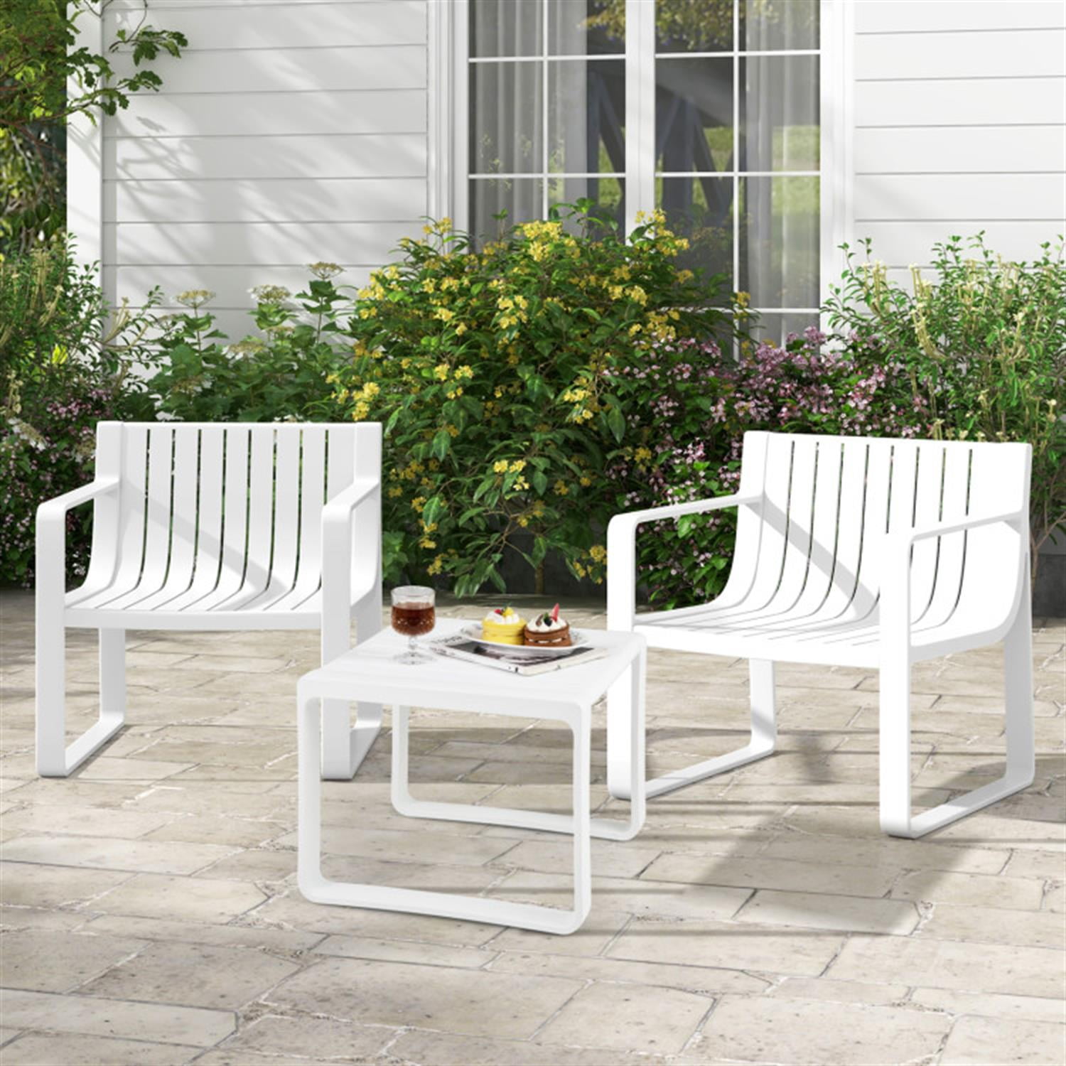 Demi Bonn Patio Chairs Set of 2 with Curved Backrests and Seats, Outdoor Accent Furniture Fire Pit Lounge Chairs for Yard, Garden, White