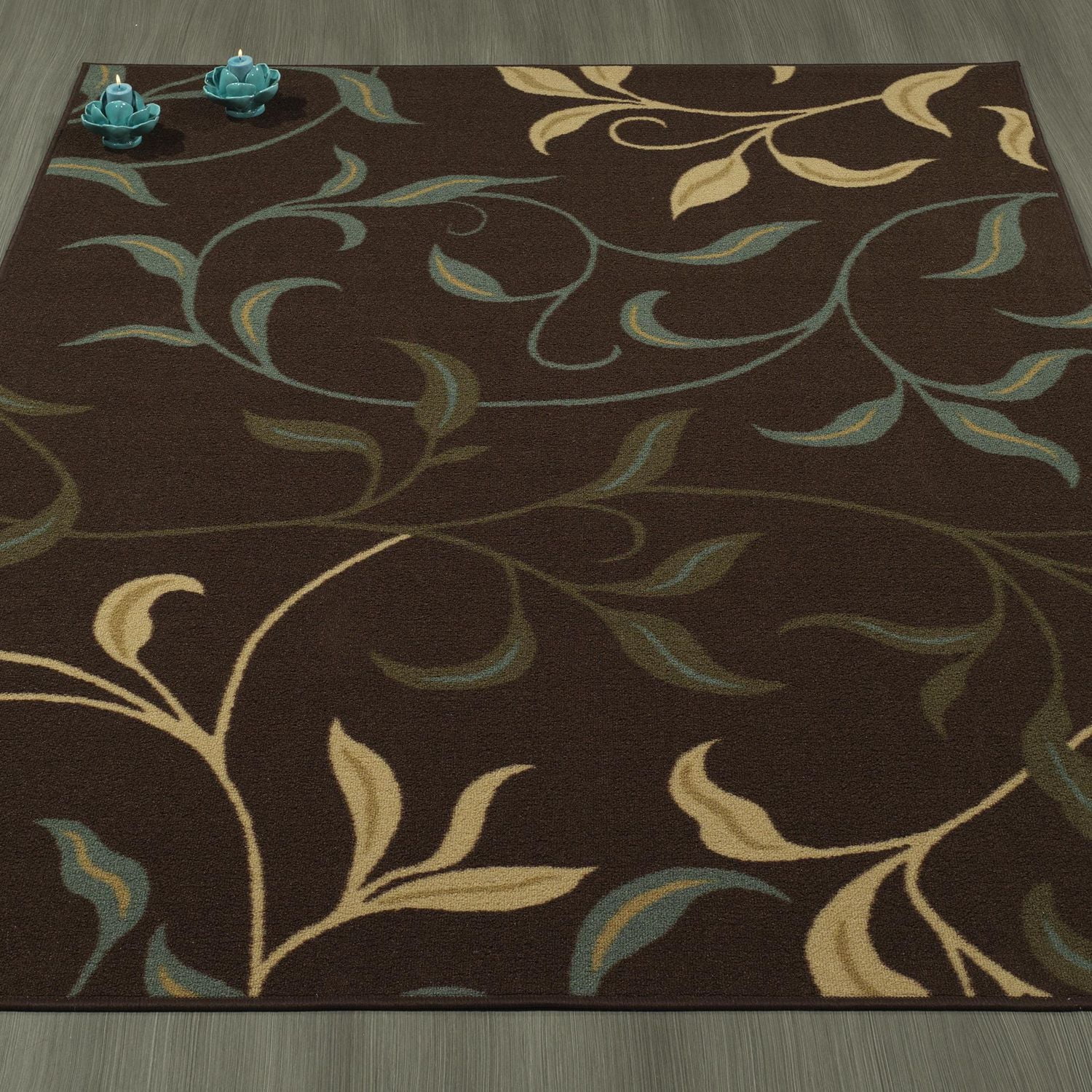 Tapis de couloir contemporain à motif de feuilles et à sous-couche en caoutchouc de la collection Ottohome