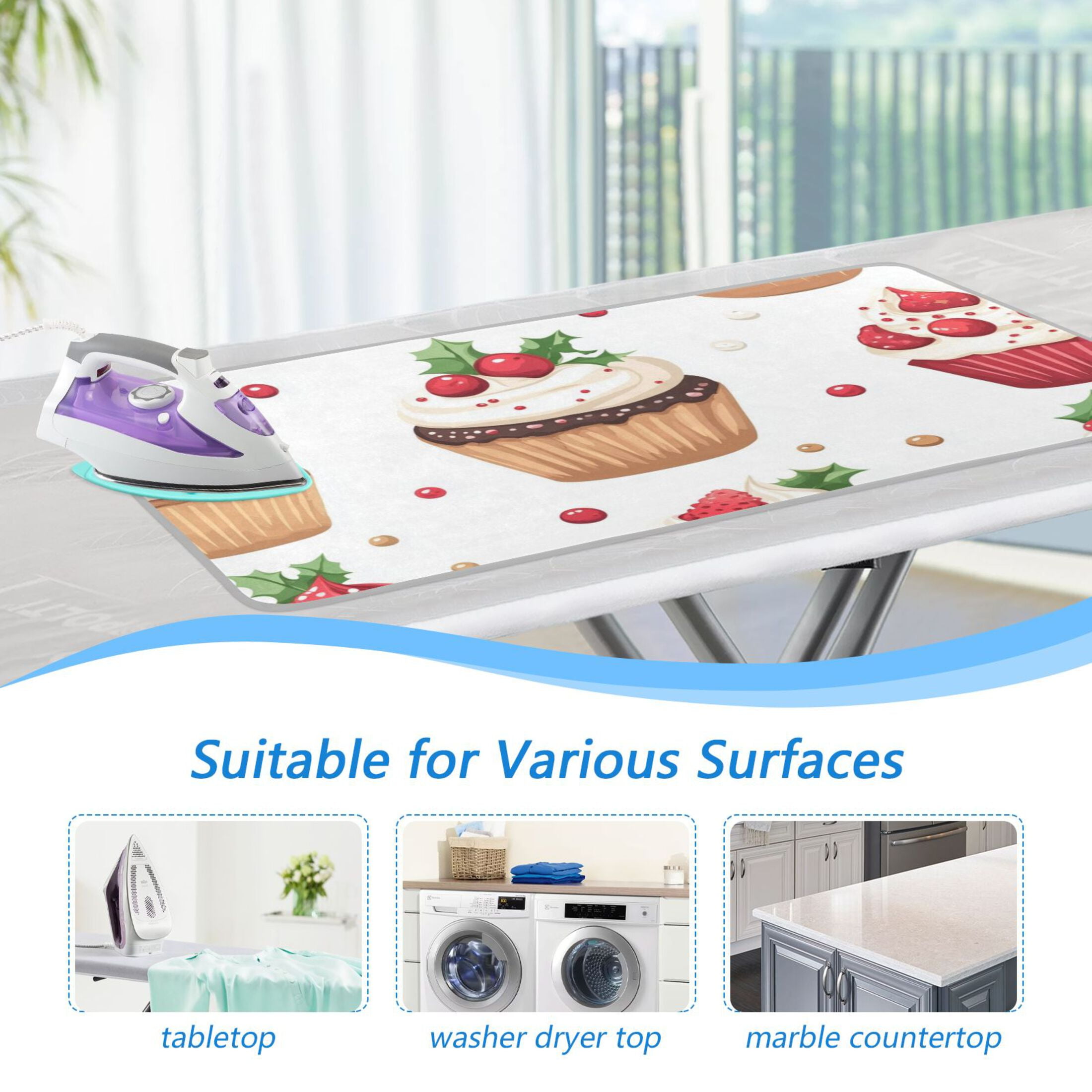Christmas Cupcakes Cute Ironing Mat Blanket Portable Travel Ironing Pad Heat Resistant Pad 47.2" x 27.6”