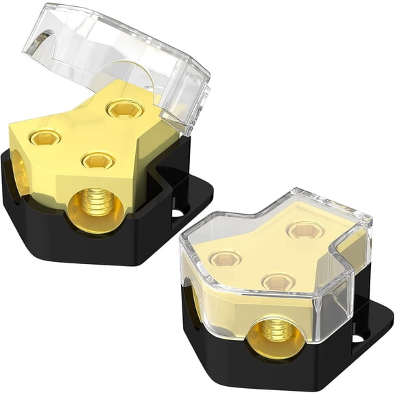 Sherry 2-Way Power Distribution Block for Car Audio - 0/2/4 Gauge Input to 4/6/8 Gauge Output with Transparent Waterproof Cover (Distribuidor de Corriente)