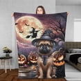 thumbnail image 3 of Spooky Halloween Night Witch Brussels Griffon Glowing Pumpkins Cozy Fleece Blanket Griff Dog Lover Warm Soft Throw Blanket - 12015, 3 of 5