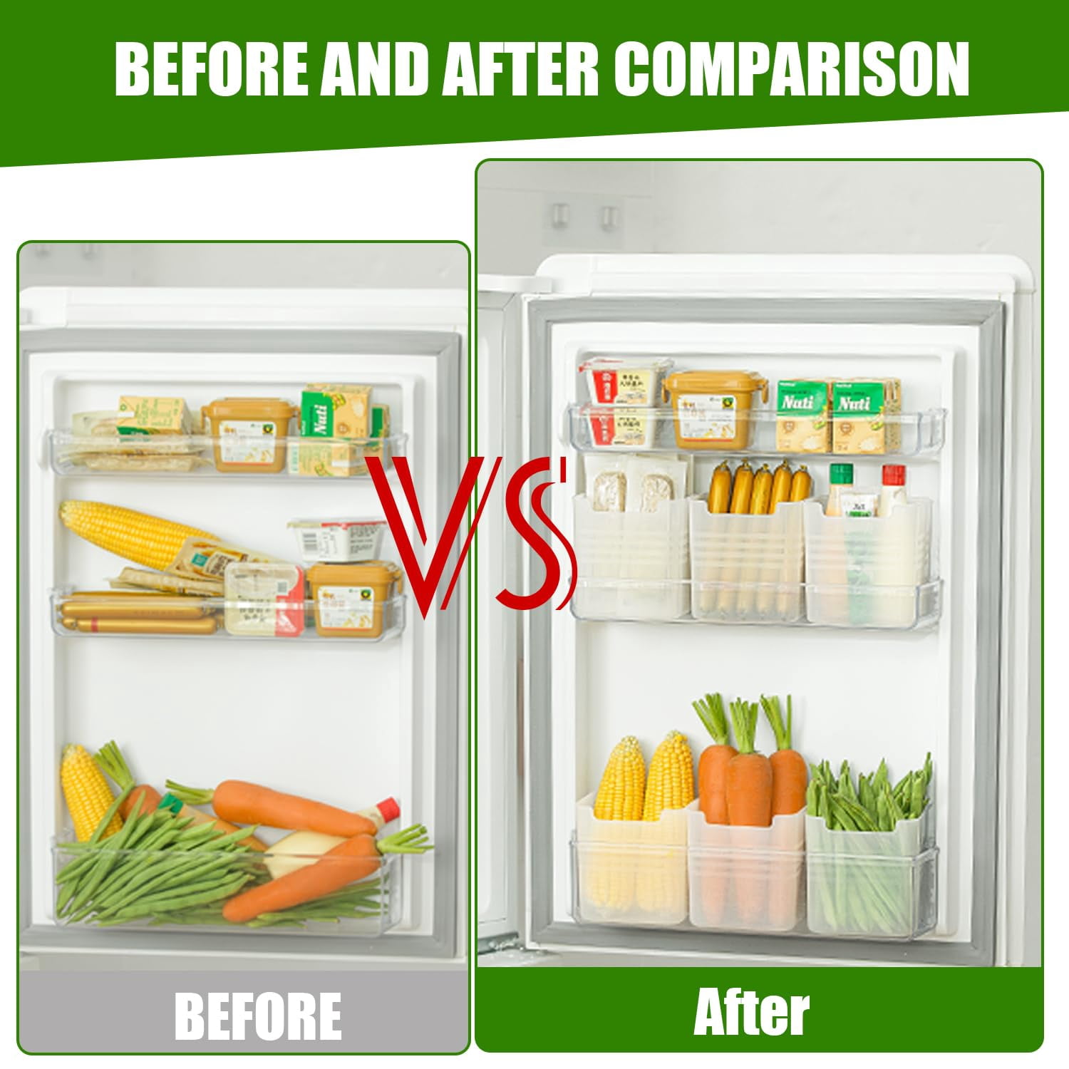 12 Pack Universal Refrigerator Side Organizer Box, Plastic Refrigerator Side Door Storage Containers, Space-Saving Organizer Bins for Refrigerator, Refrigerator Drawers for Fruit and Vegetable