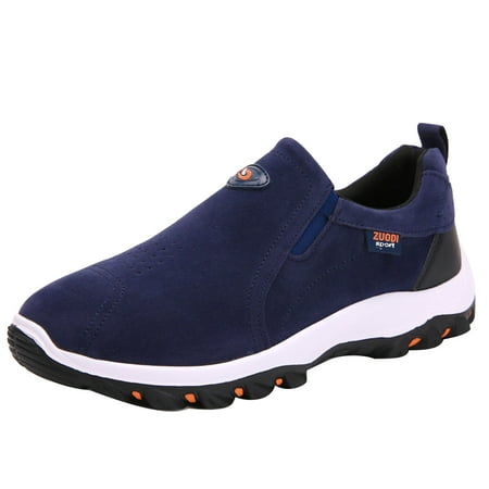 Sexlip Men s Suede Slip on Shoes Comfortable Breathable Walking Sneakers Outdoor Lightweight Non Slip Athletic Running Shoes Blue 46