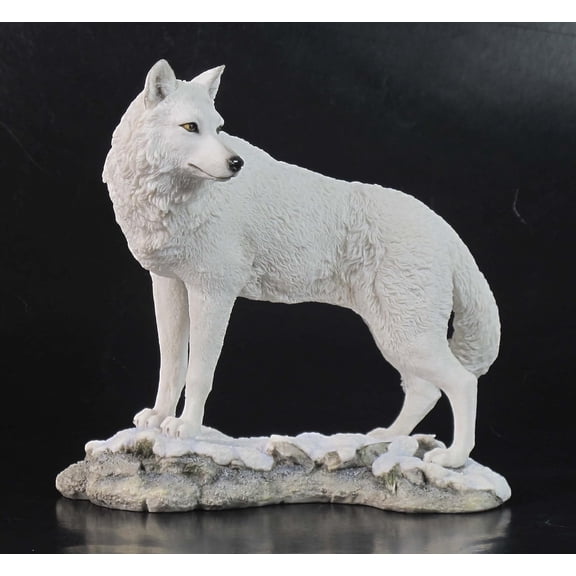 Unicorn Studio Wolf on Snowy Ground Polystone Figurine 9.5 Inch White