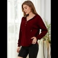 thumbnail image 4 of Sudadera con Capucha para Mujer, Cuello Abotonado, Cordón Ajustable, Sudadera Informal de Larga, Camisetas. Vino Tinto M, 4 of 10