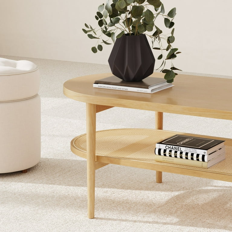 Nathan James Sonia Bohemian 2 Tier Oval Cane Coffee Table in Light