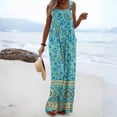 thumbnail image 2 of JULMCOMO Jumpsuits for Women Boho Floral Print Square Neck Vintage Summer Rompers Wide Leg Loose Fit Casual Jumpsuits with Pockets Cyan S, 2 of 5