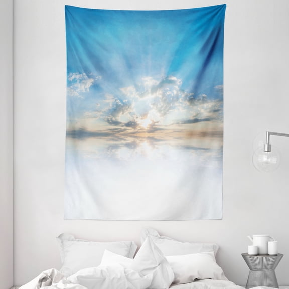 Nature Wall Hanging Tapestry, Bright Vivid Inspiring Air with Clouds Meteoric Reflection Atmosphere High Photo, Bedroom Living Room Dorm Decor, 60W X 80L Inches, Light Blue White, by Ambesonne