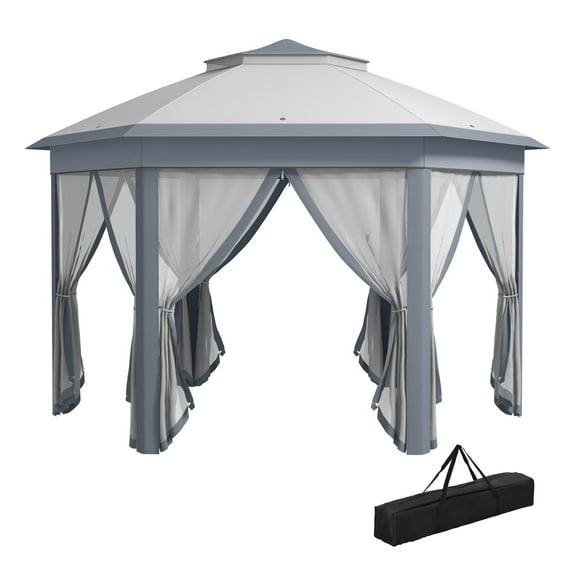 SAZYY 13'x13' Pop Up Gazebo Hexagonal Canopy Shelter with 6 Zippered Mesh Netting for Patio Backyard Garden Wedding Party