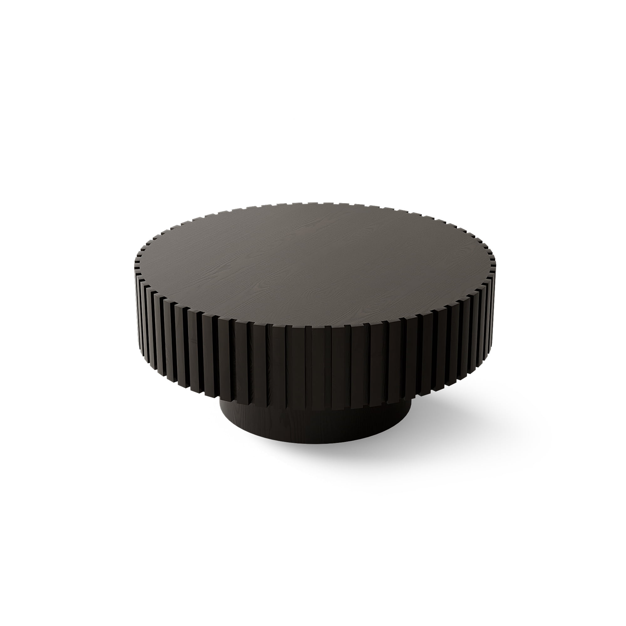 Leumius Round Coffee Table Handcrafted Relief Sturdy Pedestal Wooden Olive-Shaped Tea Table for Living Room Apartment Black