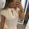 thumbnail image 1 of Mujer cuello en V encaje Casual sólido suelto manga corta camisas Tank Tops blusapangjing, 1 of 4