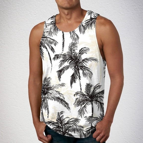 ALLLIST Cotton Men's Tank Tops Hawaiian Big And Tall Summer Pullover Comfy Beige Shirts for Men Size S-2XL