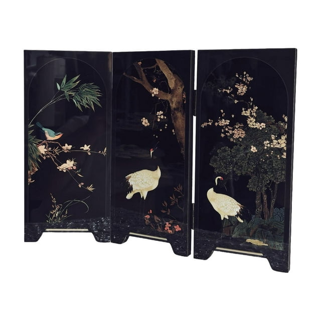 Tnarru Mini Folding Screen Craft 3 Panel Divider for Entrance Living Room Fireplace Style C