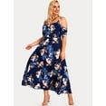 thumbnail image 2 of Rosegal Plus Size O Ring Cold Shoulder Floral Print Maxi Dress Deep Blue 1X, 2 of 5