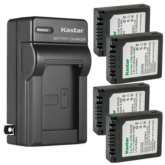 Kastar 4-Pack CGA-S002 Battery and AC Wall Charger Replacement for Panasonic Lumix DMC-FZ4S, Lumix DMC-FZ5, Lumix DMC-FZ5EB, Lumix DMC-FZ5EG, Lumix DMC-FZ5EG-K, Lumix DMC-FZ5EG-S, Lumix DMC-FZ5GK